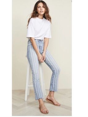 Boyish Darcy High-Rise Striped Cropped Flare Jeans in Light Blue 28